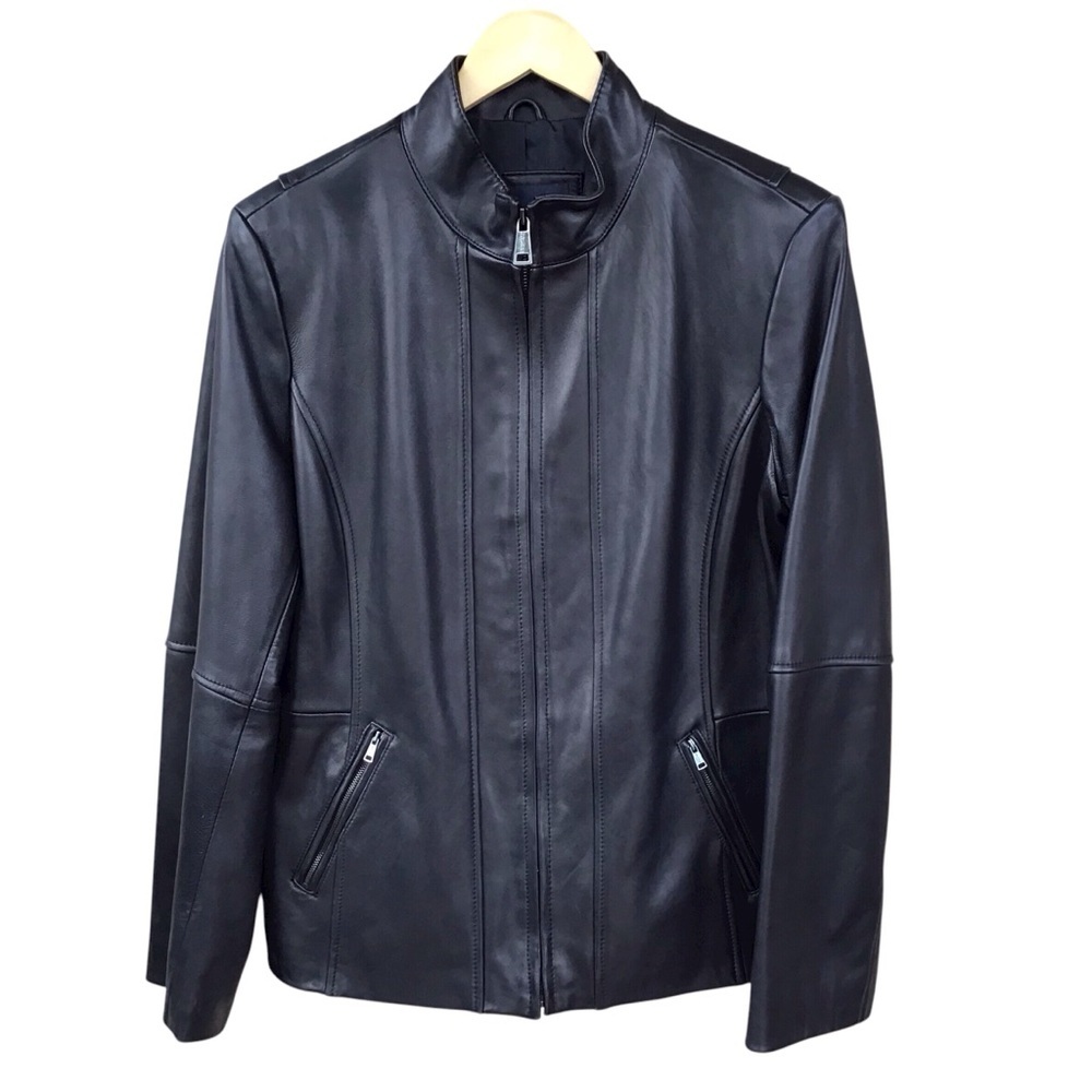 Nautical Black Leather Zippered Jacket Men’s Size XL